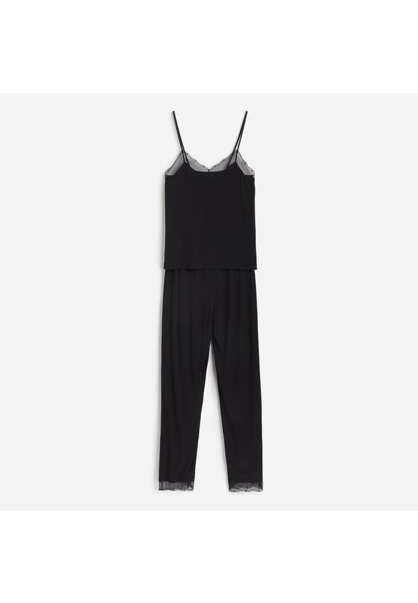 Reserved - Wiskozowa piżama ze spodniami - Czarny. Kolor: czarny. Materiał: wiskoza