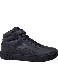 Buty do chodzenia dla dzieci Puma Carina 20 Mid PS. Wysokość cholewki: za kostkę. Zapięcie: rzepy. Kolor: czarny. Materiał: materiał, syntetyk, guma. Szerokość cholewki: normalna. Sport: turystyka piesza