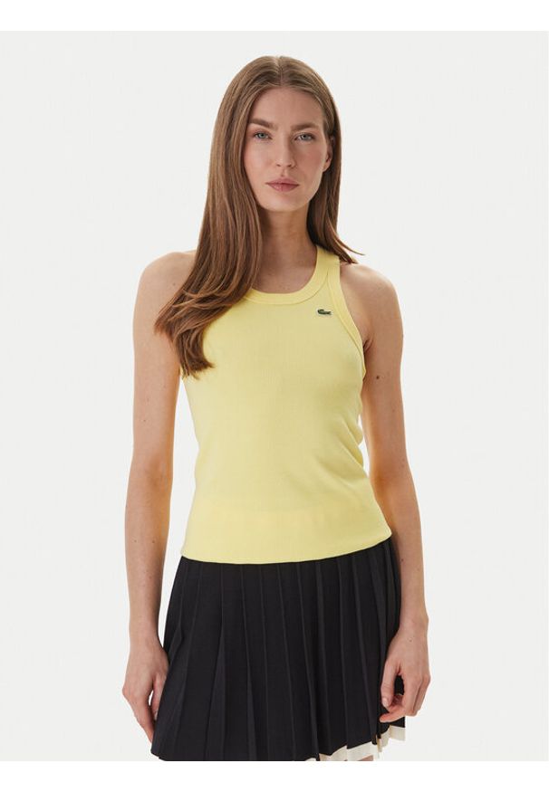 Lacoste Top TF5388 Żółty Slim Fit. Kolor: żółty. Materiał: bawełna