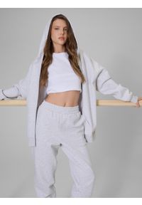 4f - 4F Bluza dresowa regular z kapturem damska - szara S. Okazja: na co dzień. Typ kołnierza: kaptur. Kolor: szary. Materiał: dresówka. Styl: casual #1