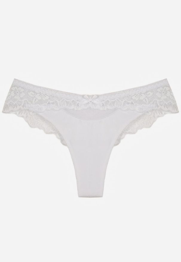 Renee - Białe Majtki Stringi Ozdobione Koronką Phisoris. Kolor: biały. Materiał: koronka. Wzór: koronka, aplikacja