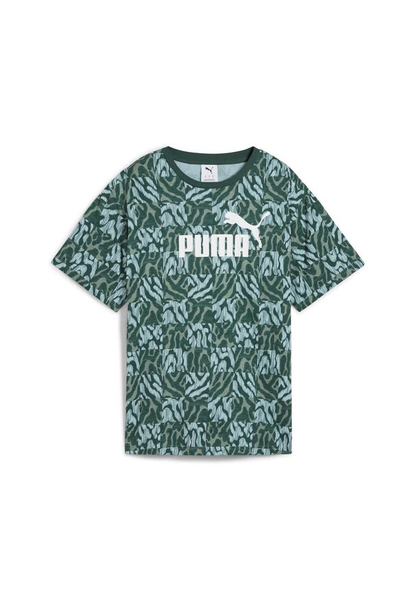 Puma Koszulka Ess Graphic Relaxed Aop 68507030. Kolor: zielony. Materiał: guma. Wzór: nadruk