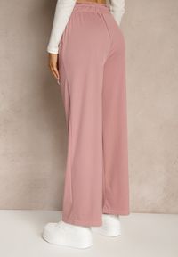 Renee - Różowe Spodnie High Waist o Fasonie Paper Bag z Gumką w Talii Lunalitia. Okazja: na co dzień. Stan: podwyższony. Kolor: różowy. Wzór: aplikacja. Styl: elegancki, casual #4