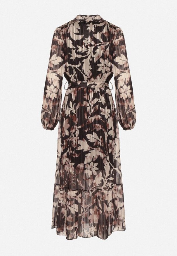 Born2be - Czarna Rozkloszowana Sukienka z Wiązanym Paskiem i Metaliczną Nicią Nalirina. Okazja: na co dzień. Typ kołnierza: dekolt w kształcie V. Kolor: czarny. Materiał: elastan, wiskoza. Wzór: aplikacja. Typ sukienki: rozkloszowane, proste. Styl: klasyczny, casual, elegancki