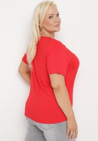 Born2be - Czerwony T-shirt Koszulka z Krótkim Rękawem z Dekoltem Ozdobionym Koronką i Cyrkoniami Novilla. Okazja: na co dzień. Kolekcja: plus size. Kolor: czerwony. Materiał: koronka. Długość rękawa: krótki rękaw. Długość: krótkie. Wzór: aplikacja, koronka. Styl: klasyczny, casual, elegancki #2