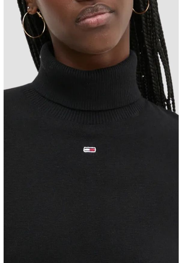 Tommy Jeans - TOMMY JEANS Czarny damski golf, Rozmiar M. Typ kołnierza: golf. Kolor: czarny. Materiał: materiał. Styl: elegancki