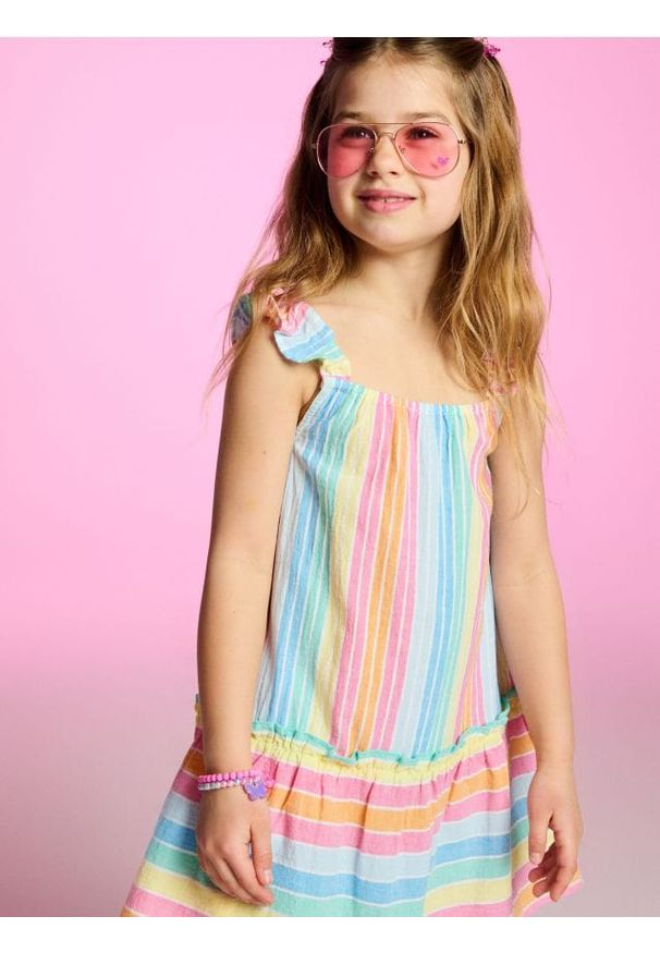 Sinsay - Bawełniana sukienka w paski - wielobarwny. Materiał: bawełna. Wzór: paski