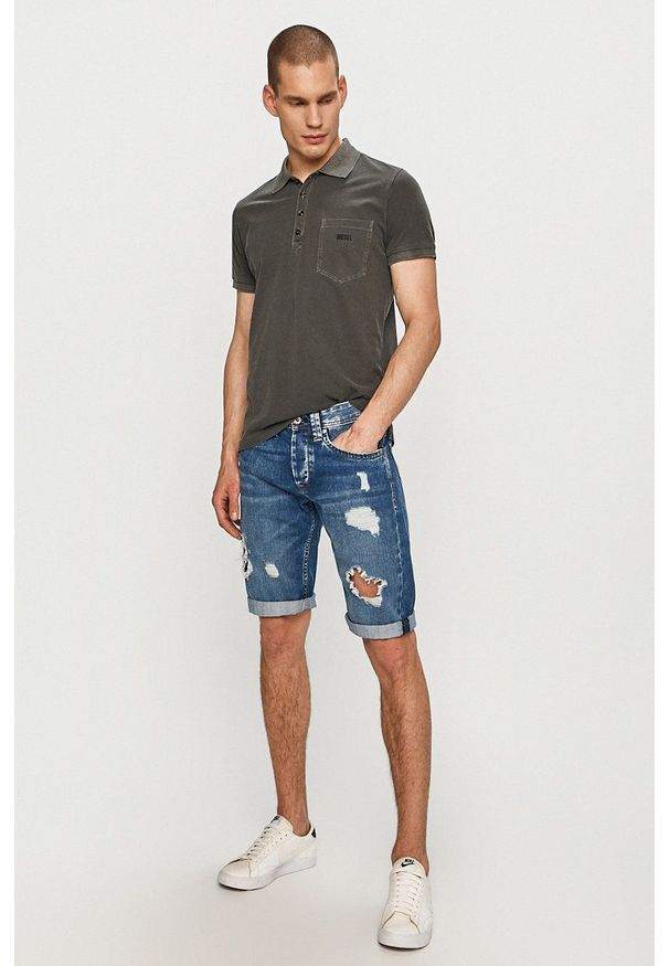 Diesel - Polo. Okazja: na co dzień. Typ kołnierza: polo. Kolor: szary. Długość: krótkie. Styl: casual
