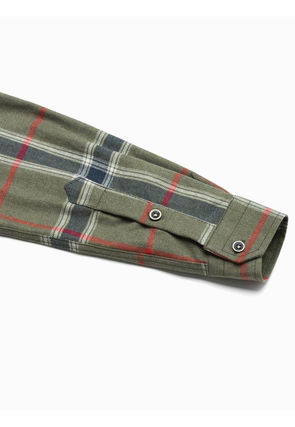 Ombre Clothing - Koszula męska w kratę z długim rękawem K564 - khaki - XXL. Kolor: brązowy. Materiał: bawełna, poliester. Długość rękawa: długi rękaw. Długość: długie