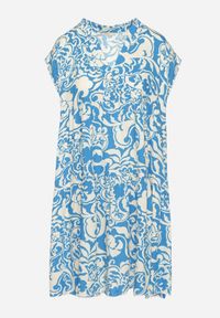Born2be - Niebieska Bawełniana Sukienka o Kroju Oversize w Ornamentny Wzór Izelona. Okazja: na co dzień. Kolor: niebieski. Materiał: bawełna. Typ sukienki: oversize. Styl: klasyczny, casual #3