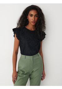 Mohito - Czarna ażurowa bluzka z bawełny - Czarny. Kolor: czarny. Materiał: bawełna. Wzór: ażurowy #2