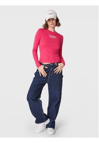 Tommy Jeans Bluzka Essential Logo DW0DW14900 Różowy Slim Fit. Kolor: różowy. Materiał: bawełna #3
