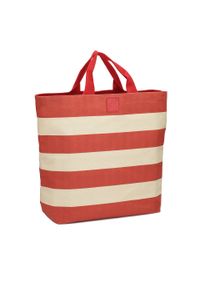 Kazar - Czerwono-kremowa torebka z tkaniny. Kolor: czerwony. Sezon: lato. Styl: wakacyjny, klasyczny #4