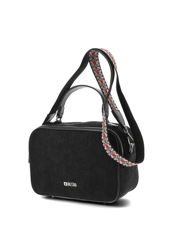 Big Star Accessories - Czarna Torebka Big Star Listonoszka Materiałowa. Kolor: czarny. Wzór: aplikacja. Styl: elegancki, casual. Rodzaj torebki: na ramię