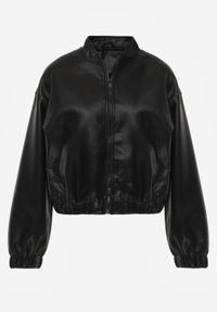 Born2be - Czarna Kurtka Bomberka z Imitacji Skóry o Krótkim Kroju Edalindra. Okazja: na randkę. Kolor: czarny. Materiał: skóra. Długość: krótkie. Wzór: kwiaty #2