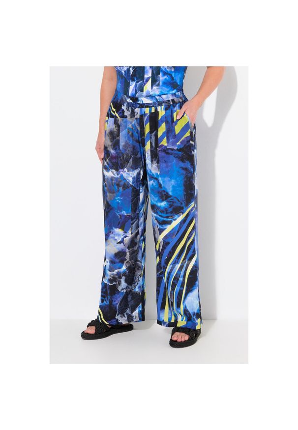 ULLA POPKEN - Damskie Spodnie palazzo szeroka prosta nogawka elastyczny pas. Kolekcja: plus size. Kolor: niebieski. Materiał: wiskoza, materiał. Sezon: lato. Sport: turystyka piesza