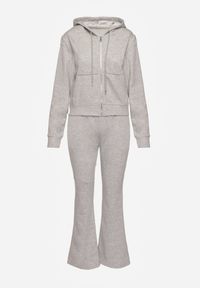Renee - Jasnoszary Komplet Dresowy z Bawełny Spodnie Dzwony i Rozpinana Bluza z Kapturem Auim. Kolor: szary. Materiał: bawełna, dresówka #2