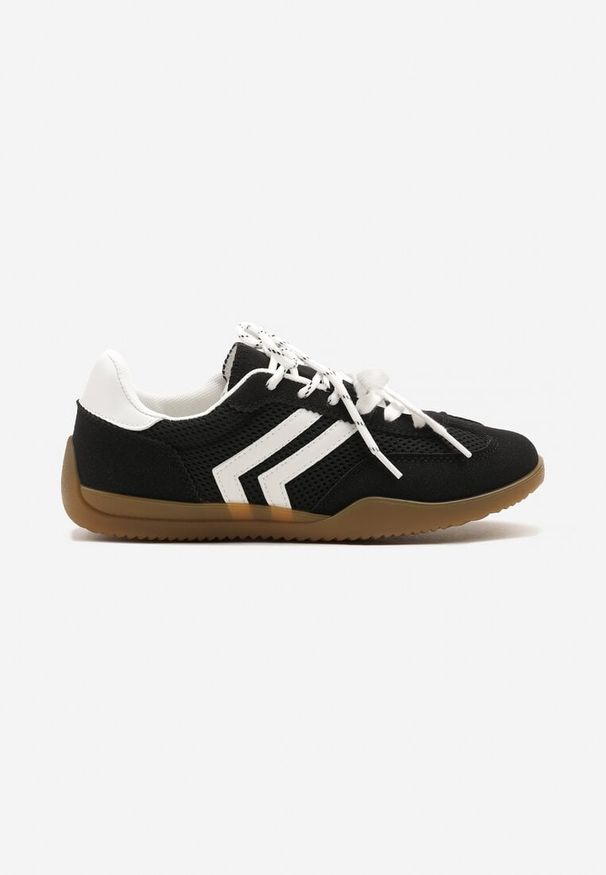 Renee - Czarne Sneakersy w Stylu Tenisówek Ozdobione Geometrycznym Wzorem Teloriella. Okazja: na co dzień. Zapięcie: sznurówki. Kolor: czarny. Materiał: jeans. Wzór: aplikacja, geometria
