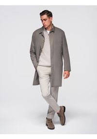 Ombre Clothing - Męski minimalistyczny płaszcz z odpinaną kamizelką - popielaty V6 - Rozmiar: XL. Kolor: szary. Materiał: poliester, materiał. Styl: klasyczny, elegancki