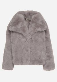 Born2be - Szara Jednorzędowa Kurtka Futerko z Szerokim Kołnierzem Conellia. Okazja: na co dzień. Kolor: szary. Materiał: futro. Styl: casual, elegancki #5
