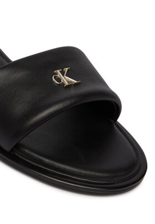 Calvin Klein Klapki Round Flat Sndl Lth Bar Hw 2 HW0HW02925 Czarny. Kolor: czarny. Materiał: skóra