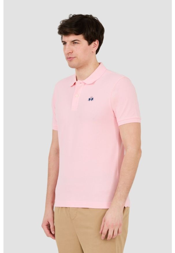 La Martina - LA MARTINA Różowe męskie polo z małym logo, Rozmiar XL. Typ kołnierza: polo. Kolor: różowy