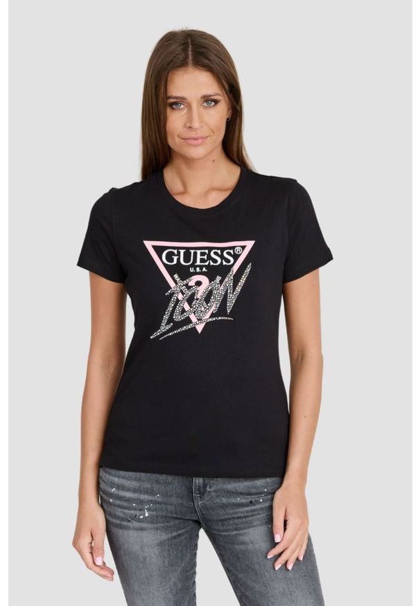 Guess - GUESS Czarny T-shirt Icon Tee. Kolor: czarny