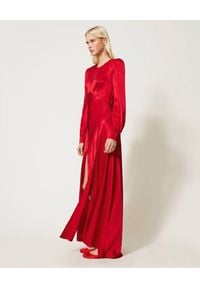 TwinSet - TWINSET - Czerwona satynowa sukienka maxi. Kolor: czerwony. Materiał: satyna. Długość: maxi #2