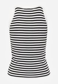 Renee - Biało-Czarny Top z Wiskozy w Paski z Ozdobną Broszką Dinette. Kolor: biały. Materiał: wiskoza. Długość rękawa: bez rękawów. Wzór: paski #3