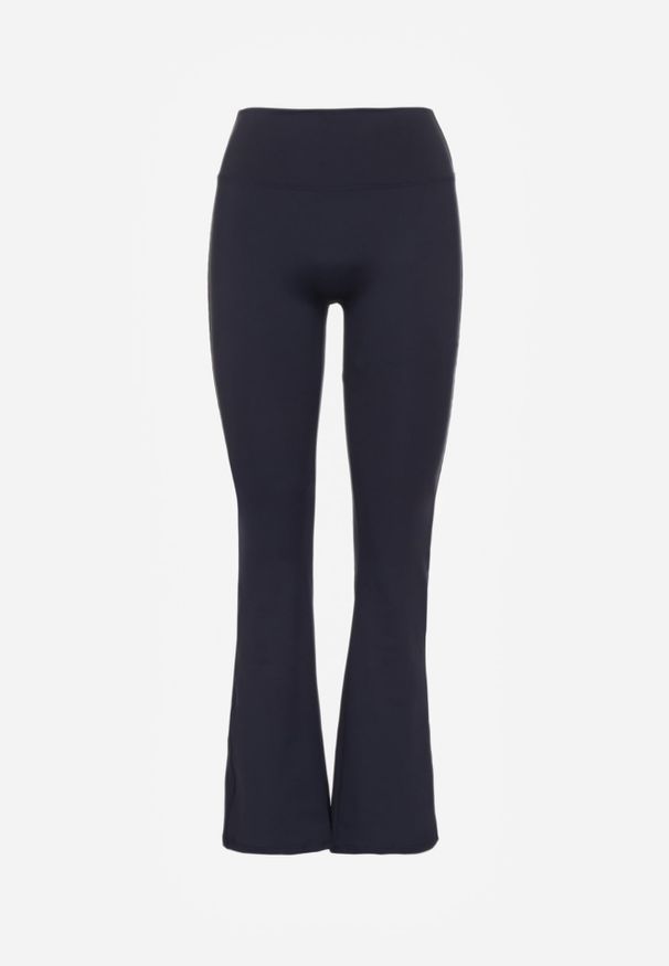 Renee - Granatowe Legginsy Dzwony High Waist Orruvana. Okazja: na spacer. Stan: podwyższony. Kolor: niebieski. Długość: krótkie. Styl: sportowy