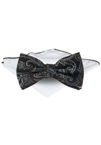 Mucha Męska z Poszetką - Chattier - Odcienie Brązu i Granatu, Wzór Orientalny. Kolor: niebieski, wielokolorowy, brązowy, beżowy. Styl: elegancki, sportowy #1