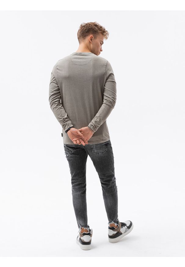 Ombre Clothing - Longsleeve męski bez nadruku L131 - jasnobrązowy - XXL. Kolor: brązowy. Materiał: bawełna. Długość rękawa: długi rękaw