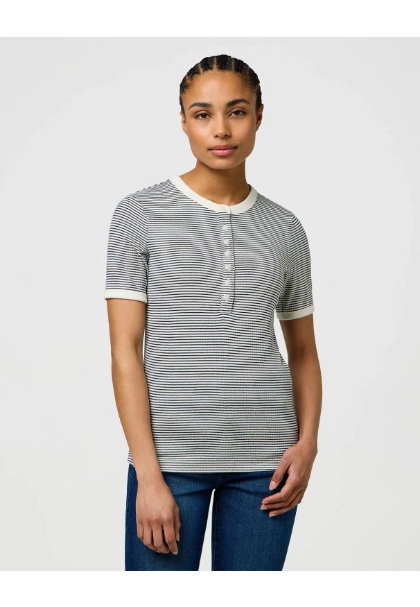 Wrangler - DAMSKA KOSZULKA WRANGLER FEMME KNIT HENLEY NAVY 112370742. Typ kołnierza: typu henley