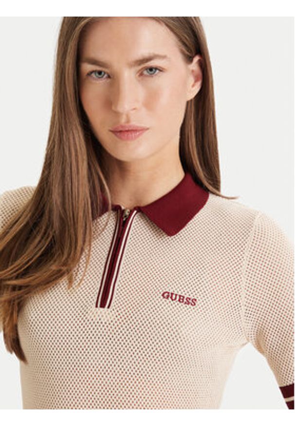 Guess Polo V6GR04 Z0725 Beżowy Regular Fit. Typ kołnierza: polo. Kolor: beżowy. Materiał: syntetyk, wiskoza