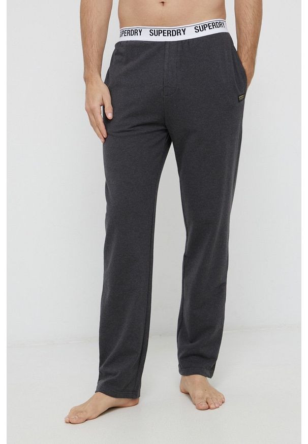 Superdry Spodnie piżamowe męskie kolor szary melanżowa. Kolor: szary. Materiał: bawełna, dzianina. Wzór: melanż