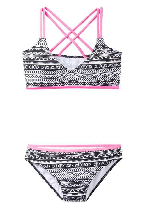 Bikini dziewczęce (2 części) bonprix czarno-biało-różowy. Kolor: czarny