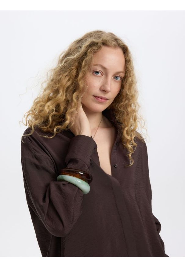 Reserved - Koszula z wiskozy - ciemnobrązowy. Kolor: brązowy. Materiał: wiskoza