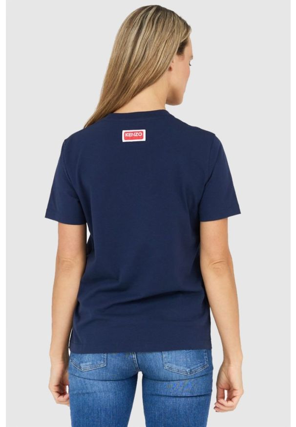 Kenzo - KENZO Granatowy t-shirt damski z czerwonym kwiatem. Kolor: niebieski. Wzór: kwiaty