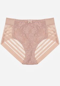 Renee - Różowe Siateczkowe Majtki Figi High Waist z Koronkowymi Zdobieniami Heylih. Stan: podwyższony. Kolor: różowy. Materiał: koronka. Wzór: aplikacja #1