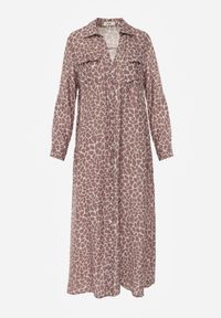 Renee - Beżowa Sukienka z Wiskozą o Koszulowym Kroju w Giraffe Print Braloria. Okazja: na randkę. Kolor: beżowy. Materiał: wiskoza. Wzór: nadruk. Typ sukienki: koszulowe. Styl: klasyczny #7