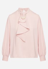 Born2be - Różowa Bluzka Ozdobiona Falbaną i Perełkami Dorretia. Okazja: na co dzień, na spotkanie biznesowe. Kolor: różowy. Materiał: jeans. Wzór: aplikacja. Styl: biznesowy, elegancki, casual #5