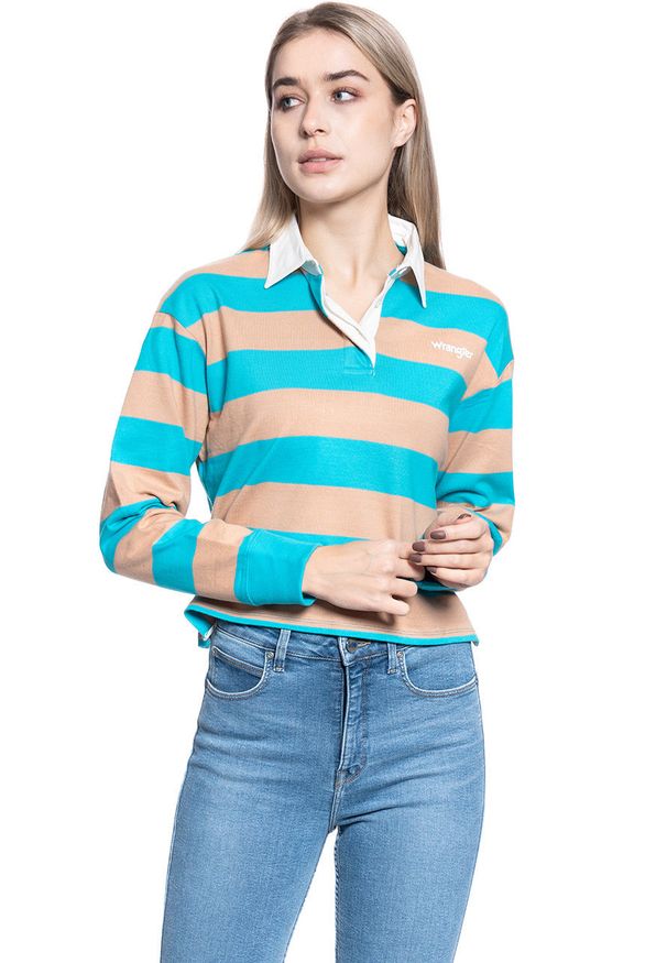 Wrangler - WRANGLER LS CROPPED POLO CARRIBEAN SEA W7Q3-GS-B13 112132082. Typ kołnierza: polo