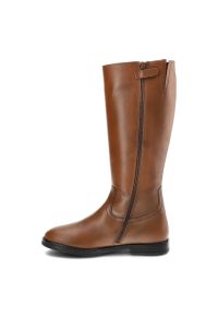 TOMMY HILFIGER - Brązowe Kozaki Damskie Tommy Hilfiger Eleganckie Skórzane Buty. Kolor: brązowy. Materiał: skóra. Szerokość cholewki: normalna. Wzór: gładki. Obcas: na obcasie. Styl: elegancki. Wysokość obcasa: niski