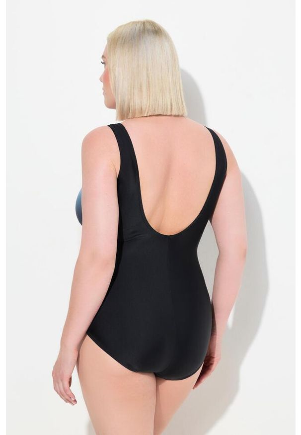 ULLA POPKEN - Damski Kostium kąpielowy cieniowanie miękkie miseczki drapowanie. Kolekcja: plus size. Kolor: czarny. Materiał: elastan, poliamid, materiał