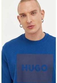 Hugo - HUGO bluza bawełniana męska kolor niebieski z nadrukiem. Kolor: niebieski. Materiał: bawełna. Wzór: nadruk #4