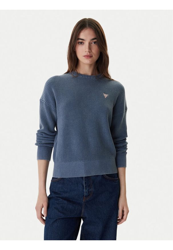 Guess Jeans Sweter W6RR20 Z3HM1 Niebieski Regular Fit. Kolor: niebieski. Materiał: bawełna