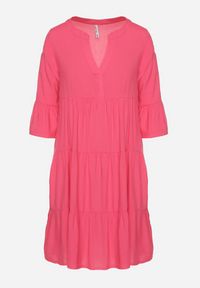 Born2be - Ciemnoróżowa Rozkloszowana Sukienka z Wiskozy z Falbanami Izleia. Okazja: na co dzień. Kolor: różowy. Materiał: wiskoza. Styl: casual, elegancki #2