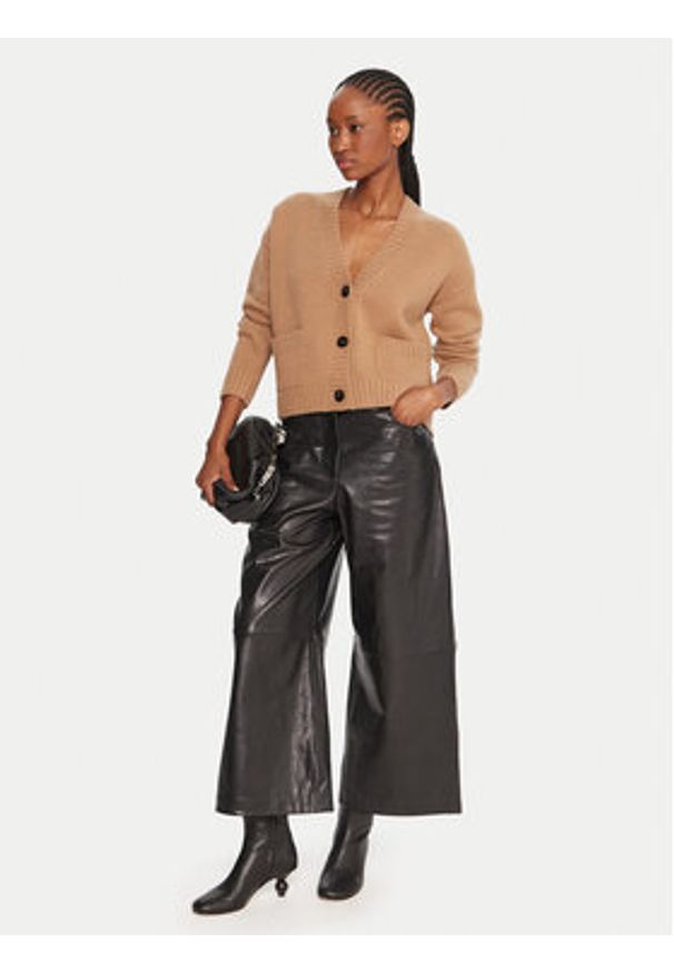 Weekend Max Mara Spodnie skórzane Blanc 2525436012 Czarny Wide Leg. Kolor: czarny. Materiał: skóra