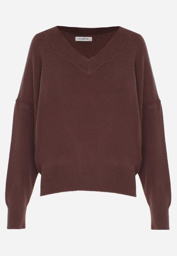 Born2be - Brązowy Sweter z Dekoltem w V z Domieszką Kaszmiru Mariara. Okazja: na spacer. Typ kołnierza: dekolt w kształcie V. Kolor: brązowy. Materiał: kaszmir. Wzór: bez wzorów