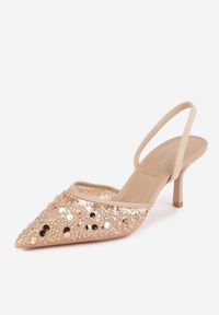 Renee - Beżowe Szpilki Slingback Ozdobione Cekinami Vikiraie. Nosek buta: otwarty. Kolor: beżowy. Materiał: skóra. Wzór: aplikacja. Obcas: na szpilce. Styl: elegancki #3
